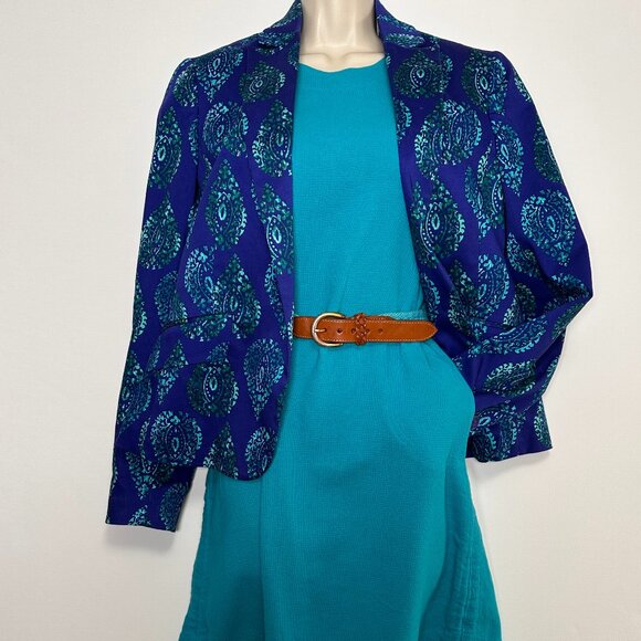 JONES NEW YORK Cotton PAISLEY BLAZER in Blue & Green sz 6 Dopamine Y2K Rare - Picture 1 of 7